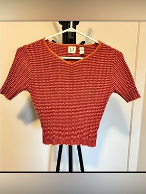 GAP Vintage-Boho Cotton Ribbed Short Sleeve Top | S | Red/Orange